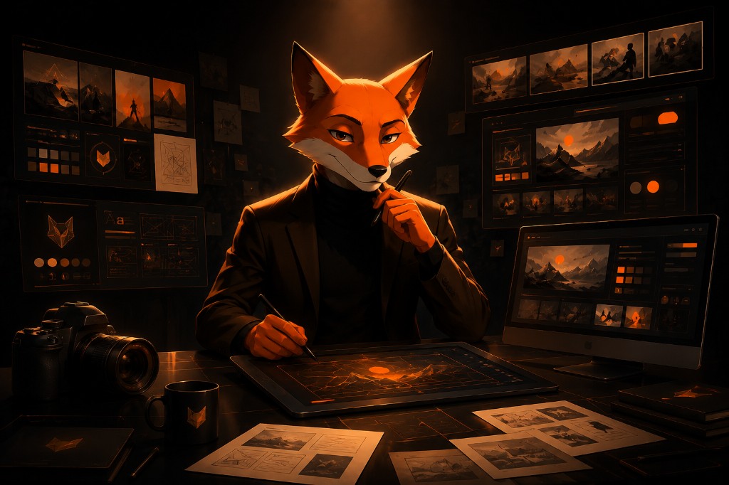 Beyond Folks creative fox working on brand design, content, and visual systems