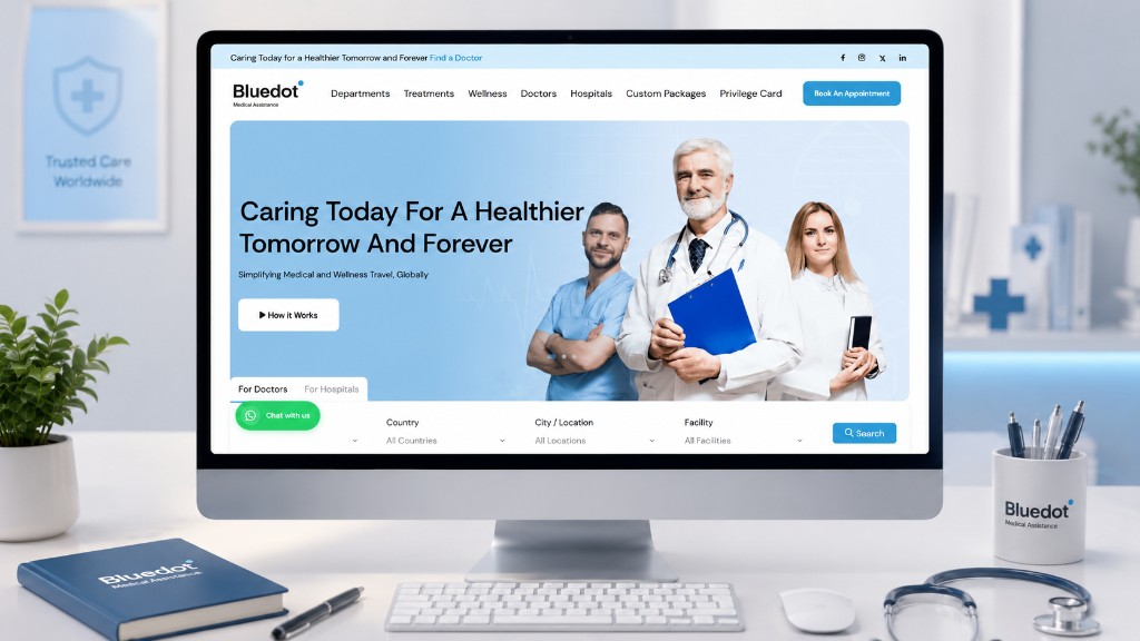 Bluedot Medical Assist healthcare website homepage mockup