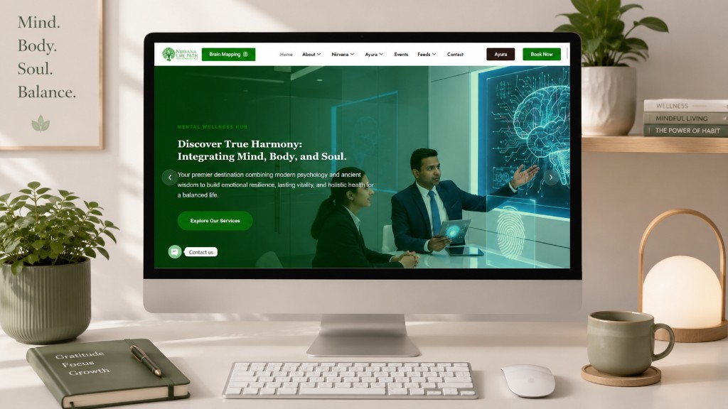 Nirvana Life Path wellness and counselling website homepage mockup