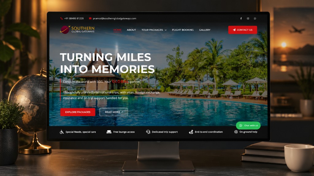 Southern Global Gateways travel website homepage mockup